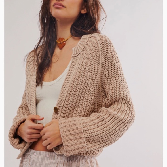 BEST Free People Sweet Nothing Cardi - Sandcastle Tan Beige Knit - Picture 2 of 8